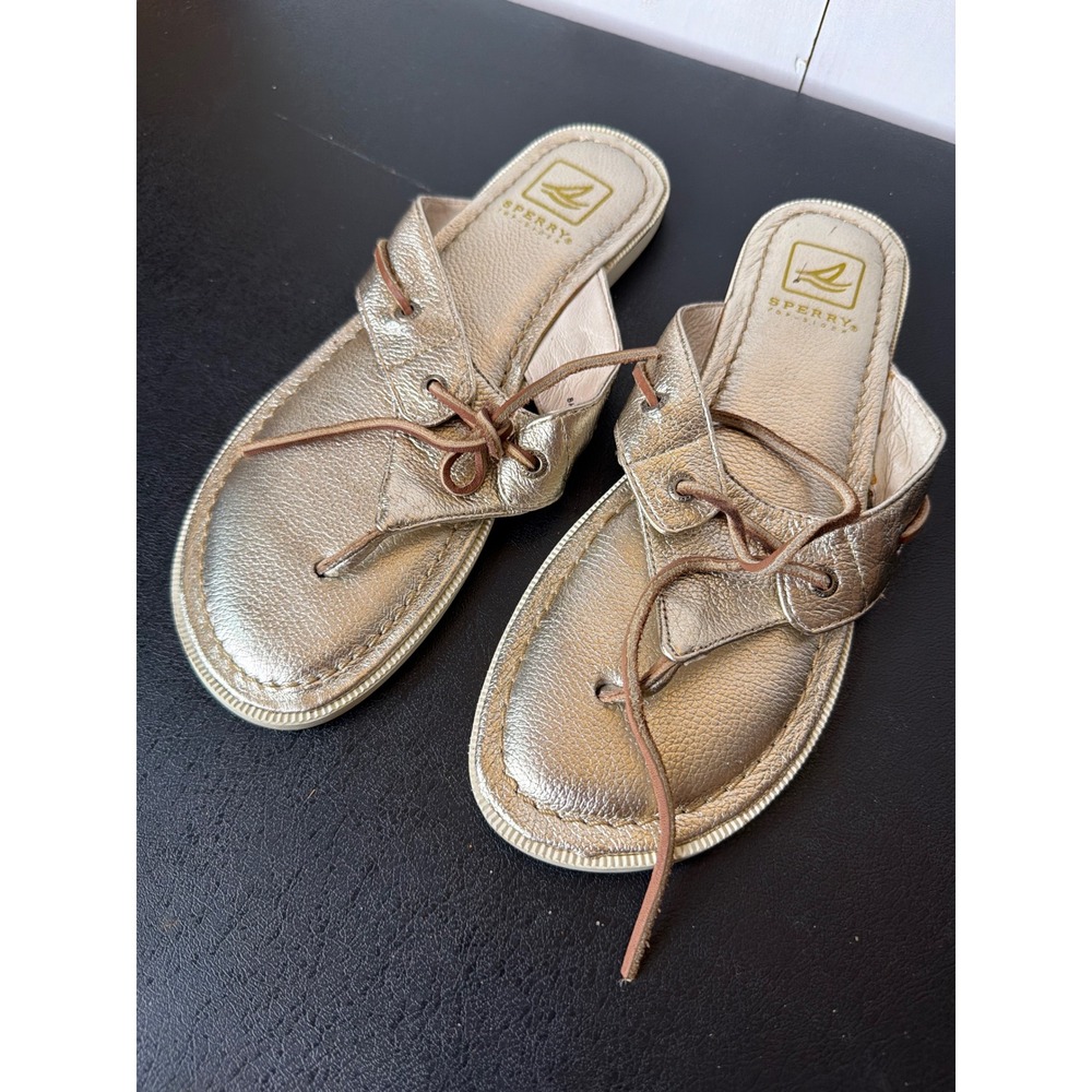 Sperry Womens Gold Leather Thong Sandal Boat Shoe Laces 9505884 Size 9M